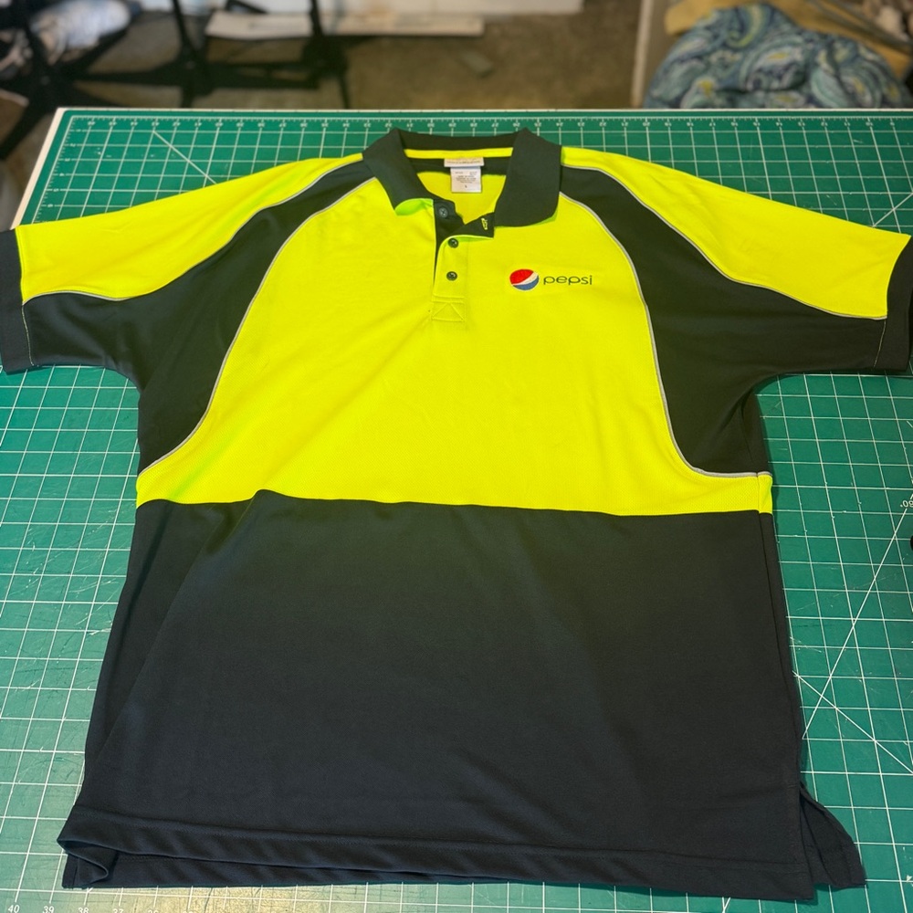Pepsi Men's Neon Yellow and Black Polo Shirt
